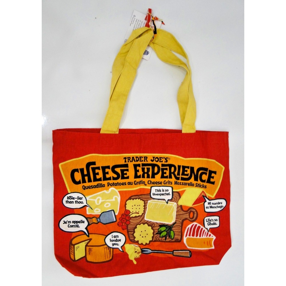 Trader Joe's Cheese Adventures‎ Cheese Themed 100% Cotton Reusable Tote Bag NWT